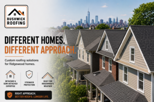 Ridgewood detached and semi-detached homes with specialized roofing approach